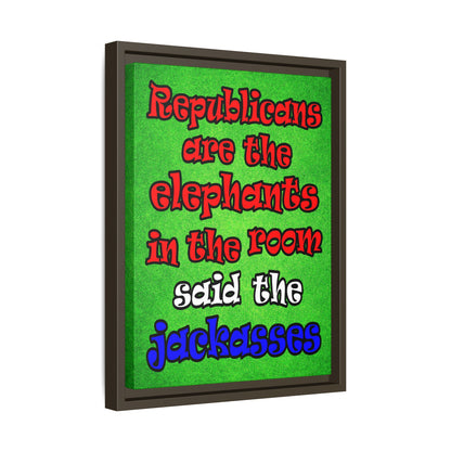 donkeys and elephants - framed canvas art (green turf)