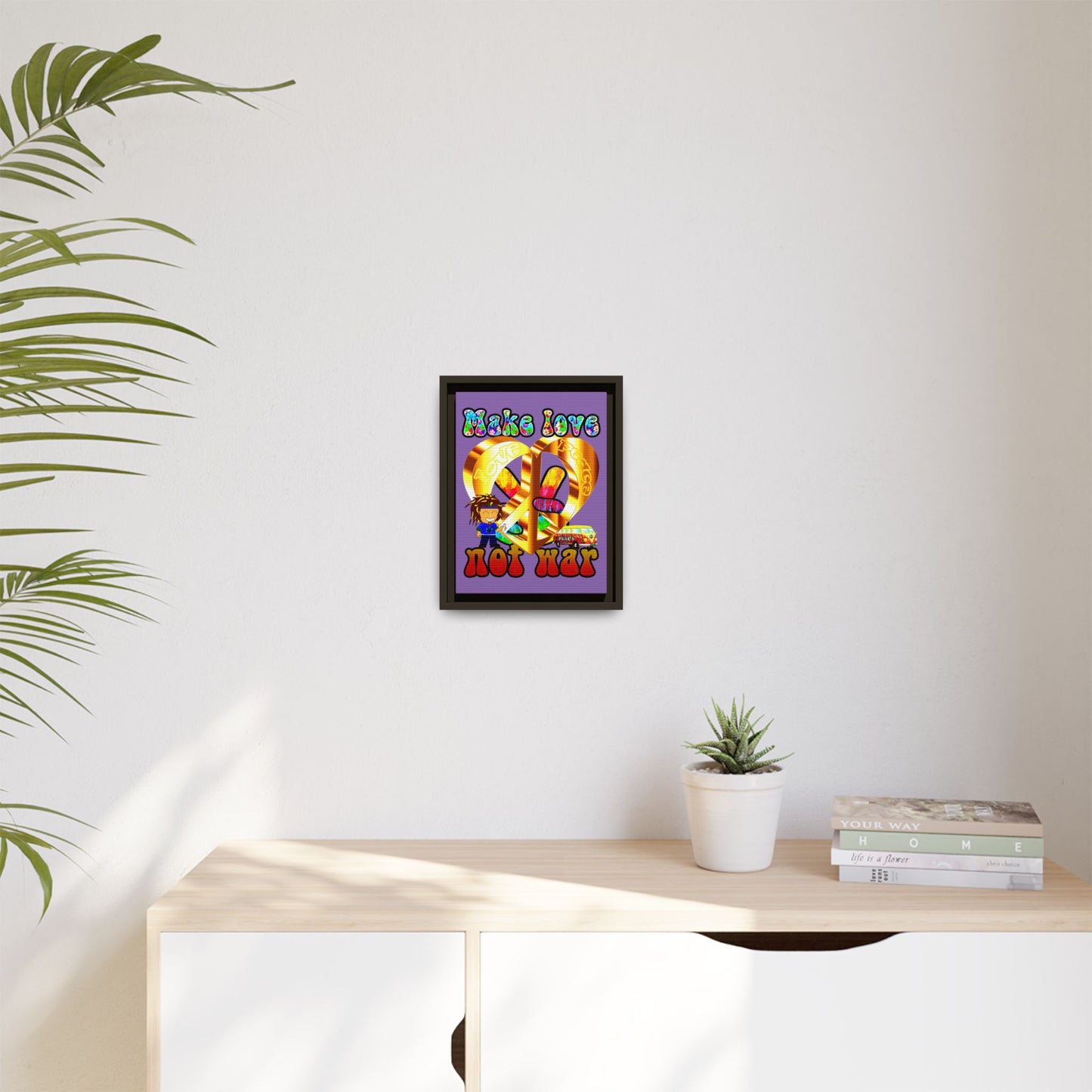 love peace - framed canvas art (light purple)