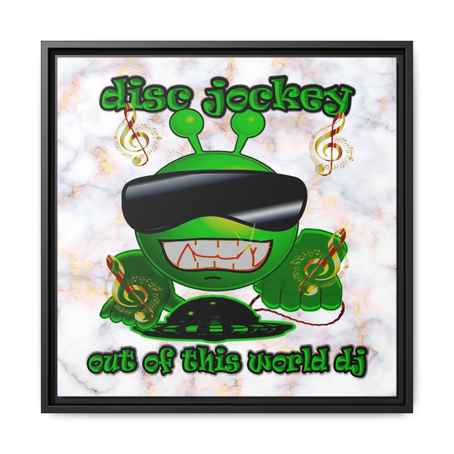 disc jockey - framed canvas art (white marble)