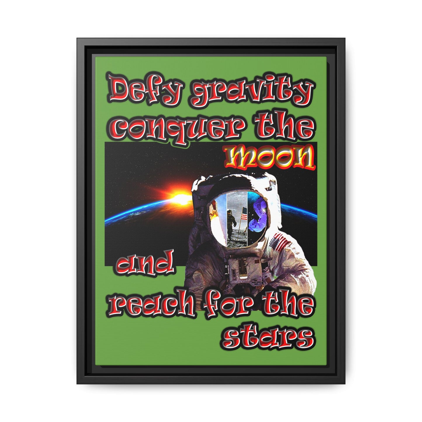defy conquer reach - framed canvas art (green)