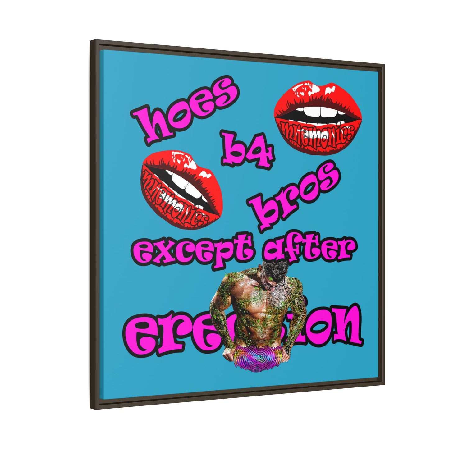 hoes b4 bros - framed canvas art (turquoise)
