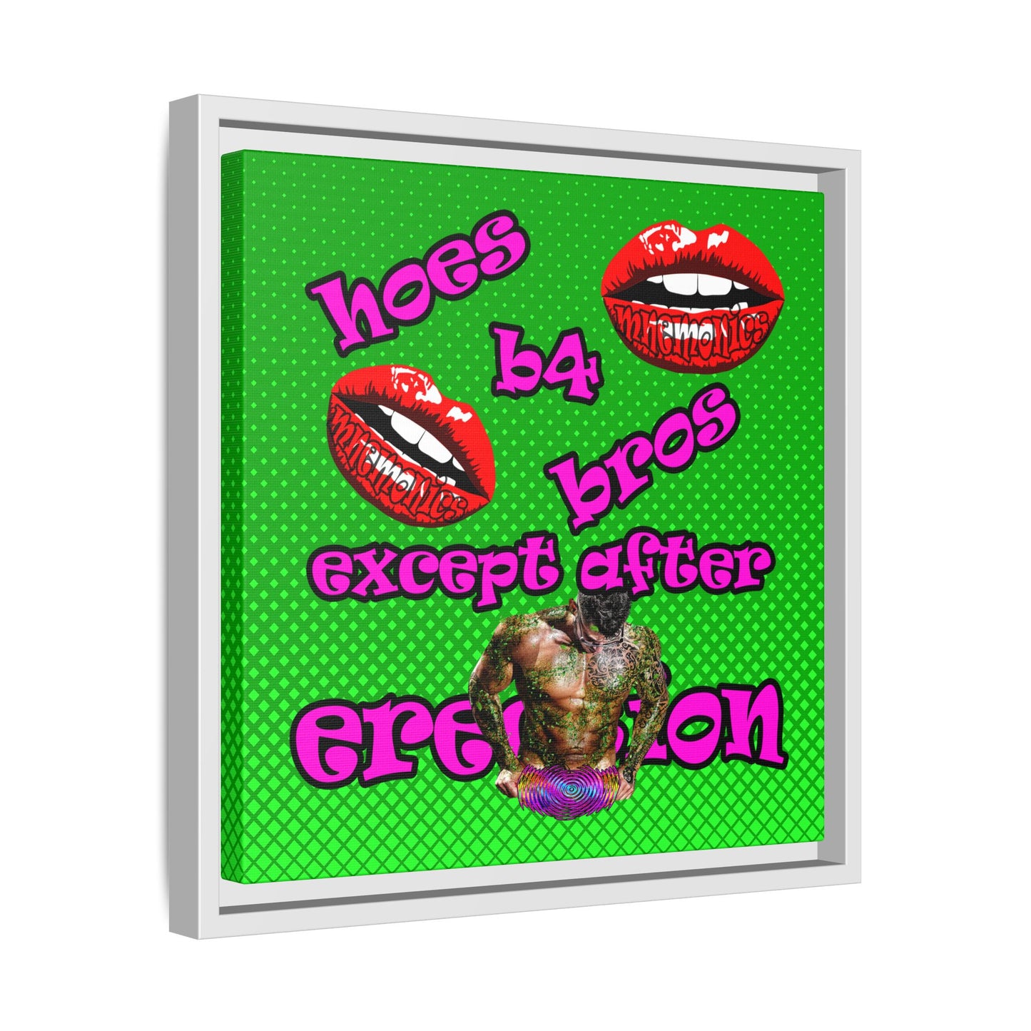 hoes b4 bros - framed canvas art (logo green)