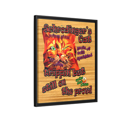 schrodinger's cat - framed canvas art (butterscotch wood finish)