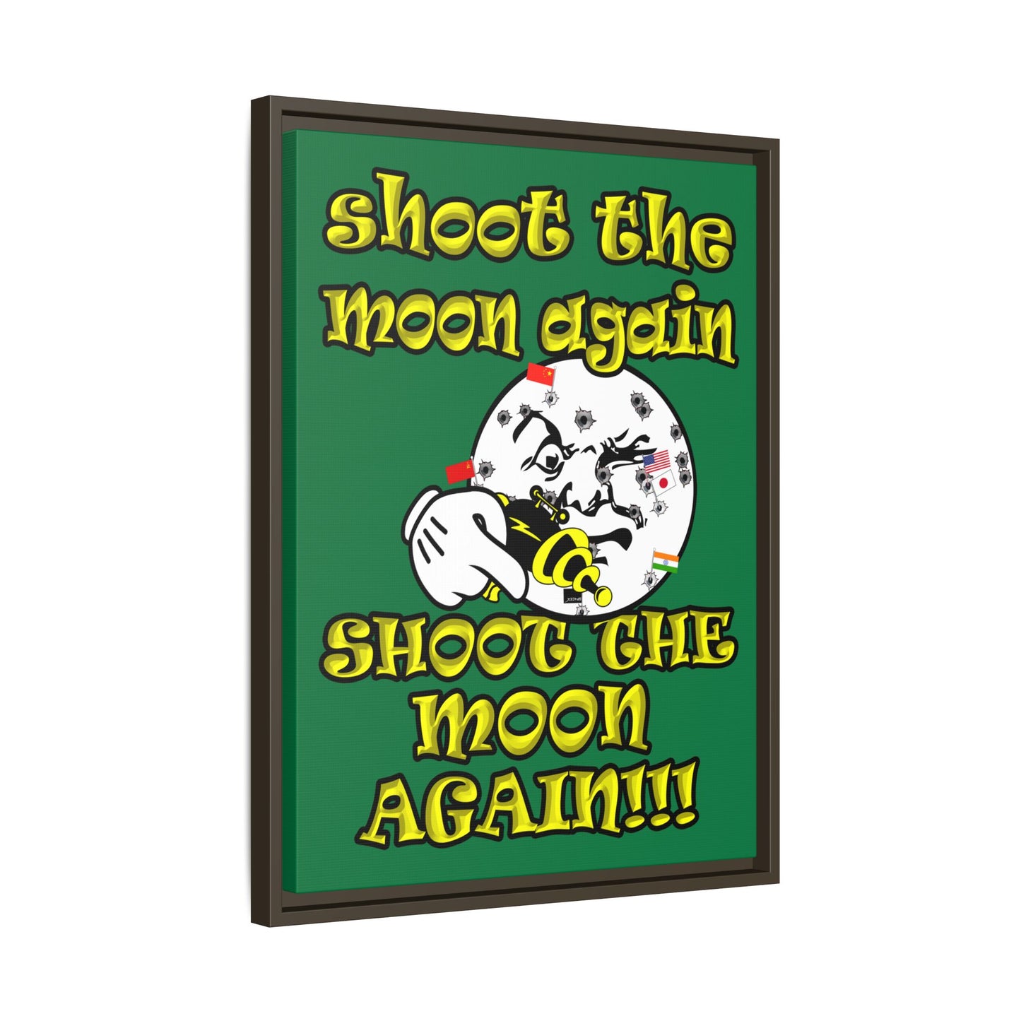 shoot the moon again - framed canvas art (dark green)