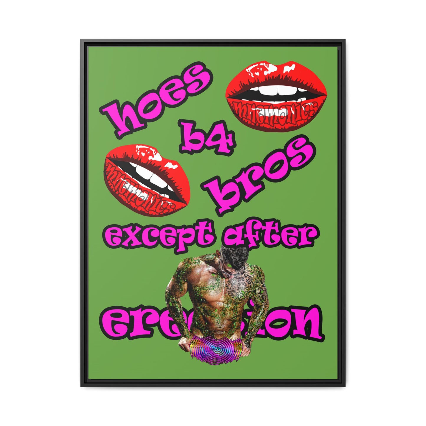 hoes b4 bros - framed canvas art (green)