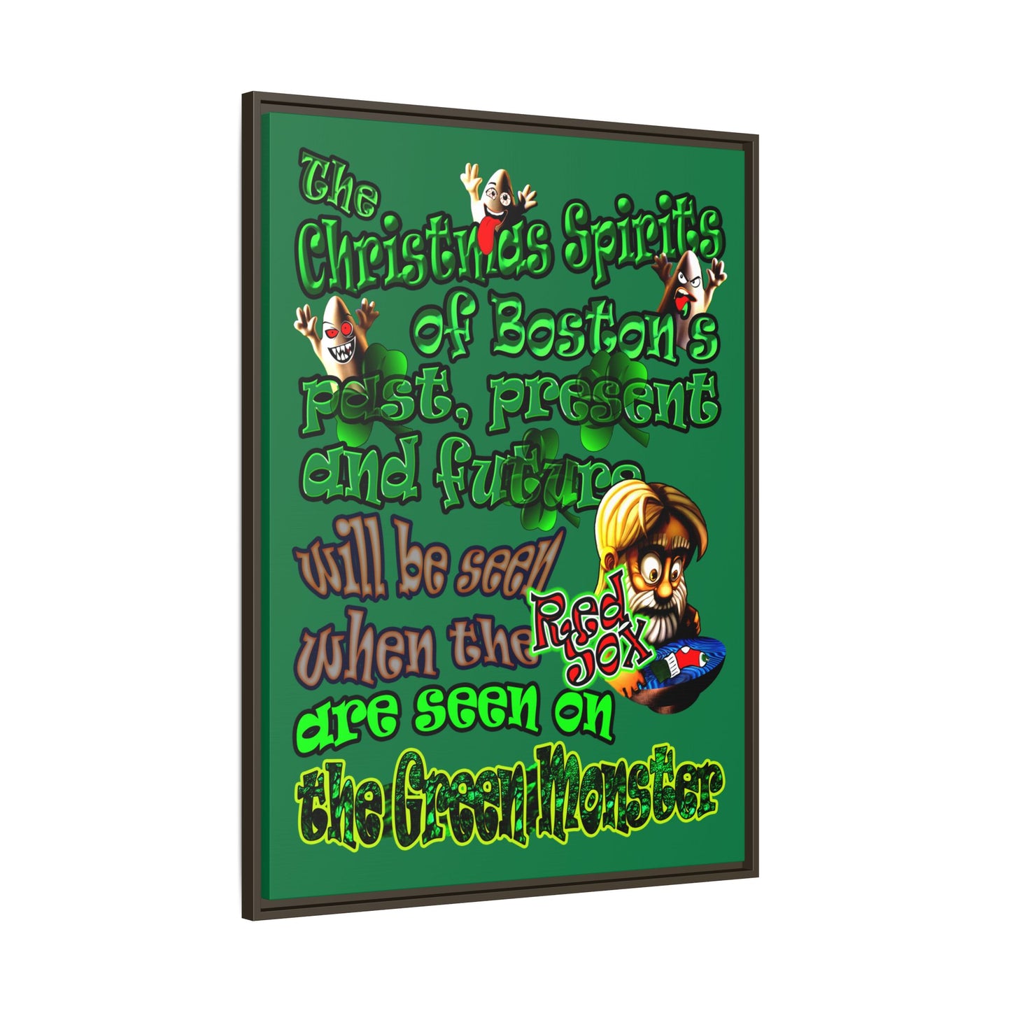 christmas spirits of boston - framed canvas art (dark green)