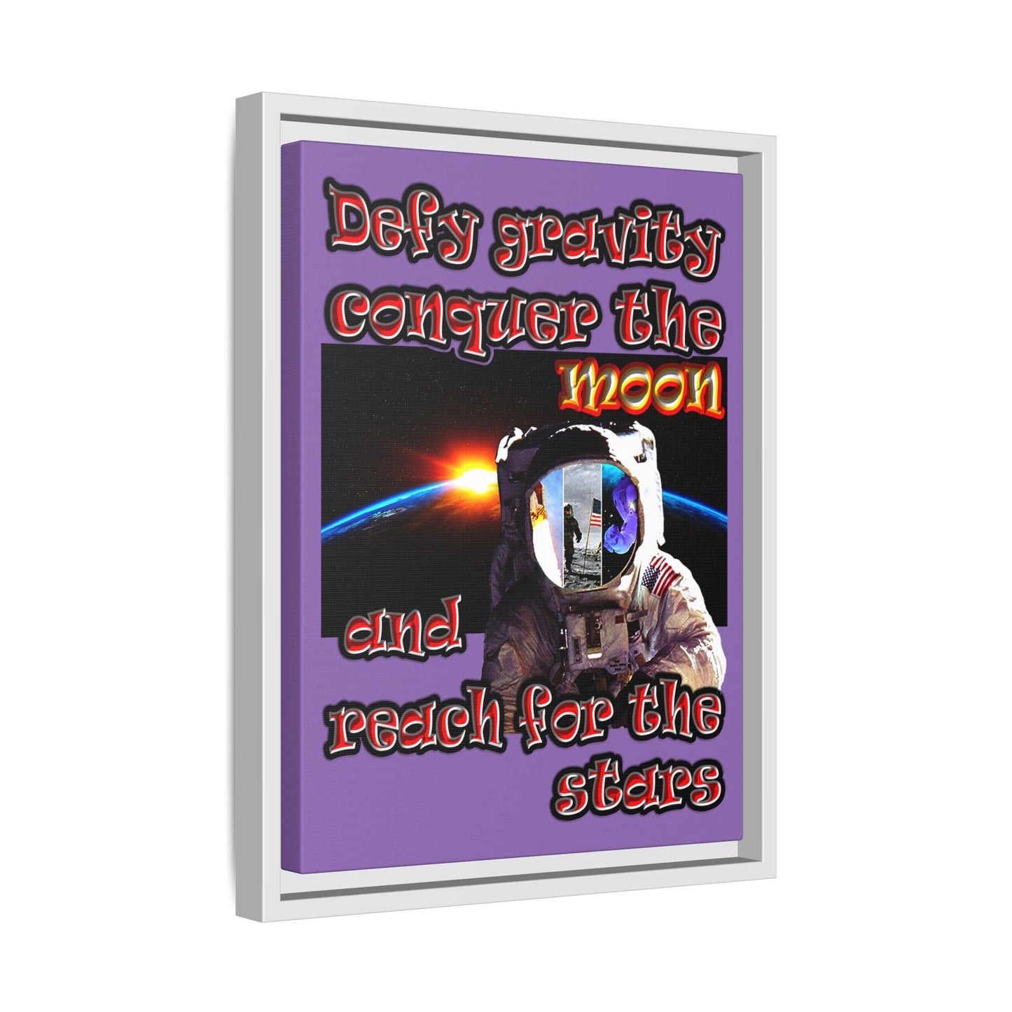 defy conquer reach - framed canvas art (light purple)