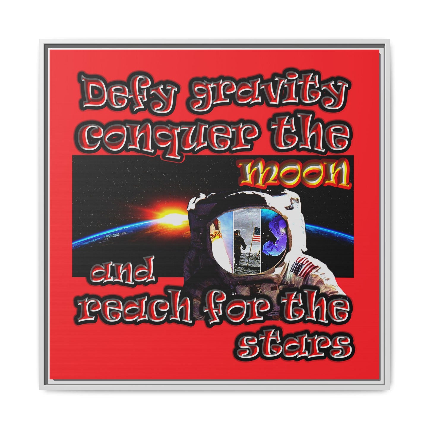 defy conquer reach - framed canvas art (red)