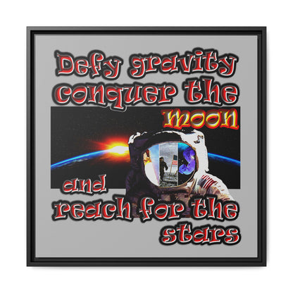defy conquer reach - framed canvas art (light grey)
