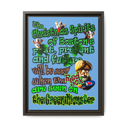 christmas spirits of boston - framed canvas art (light blue)