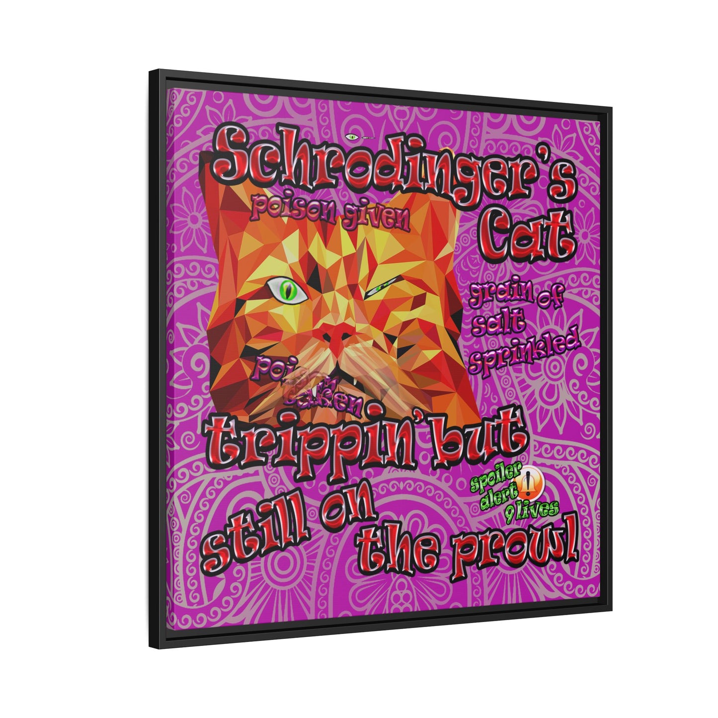 schrodinger's cat - framed canvas art (pink swirl)