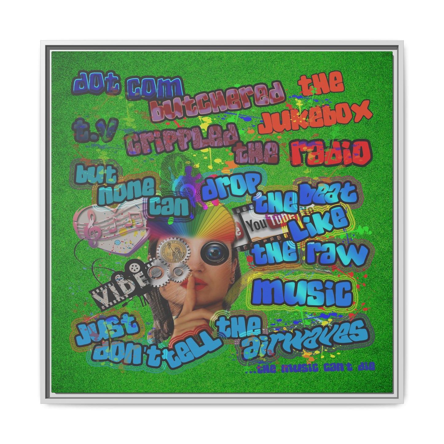 drop the beat - framed canvas art (green turf)