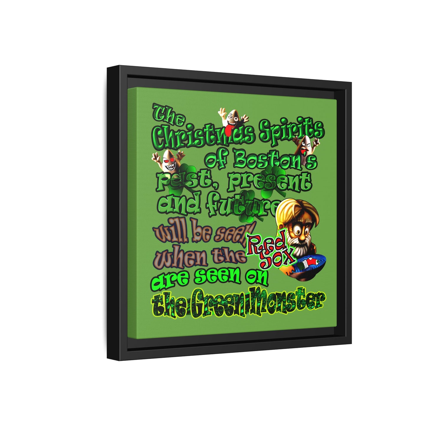 christmas spirits of boston - framed canvas art (green)