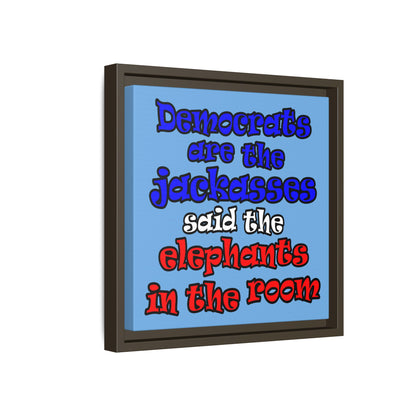 donkeys and elephants - framed canvas art (light blue)