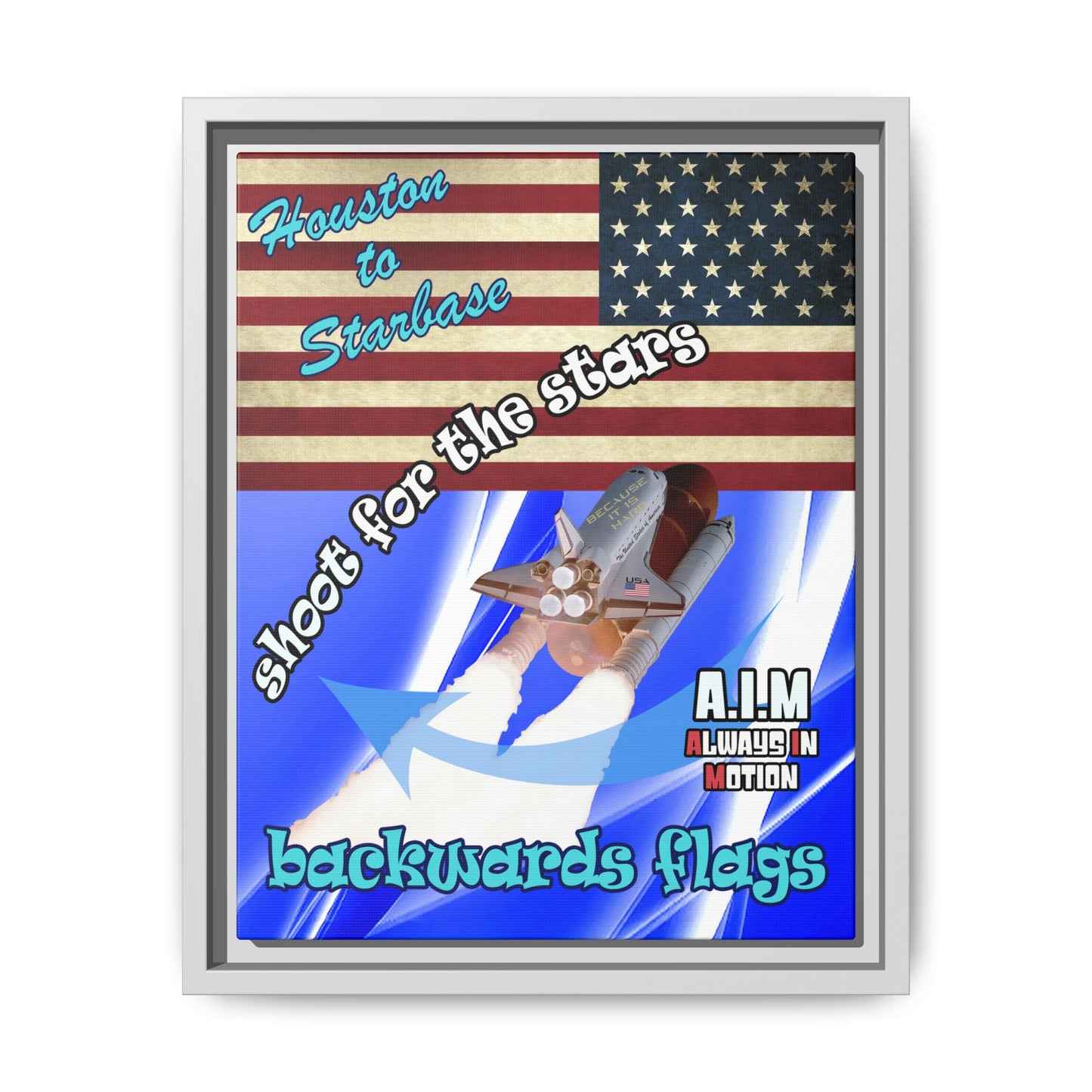 shoot for the stars - framed canvas art (blue-white wave)