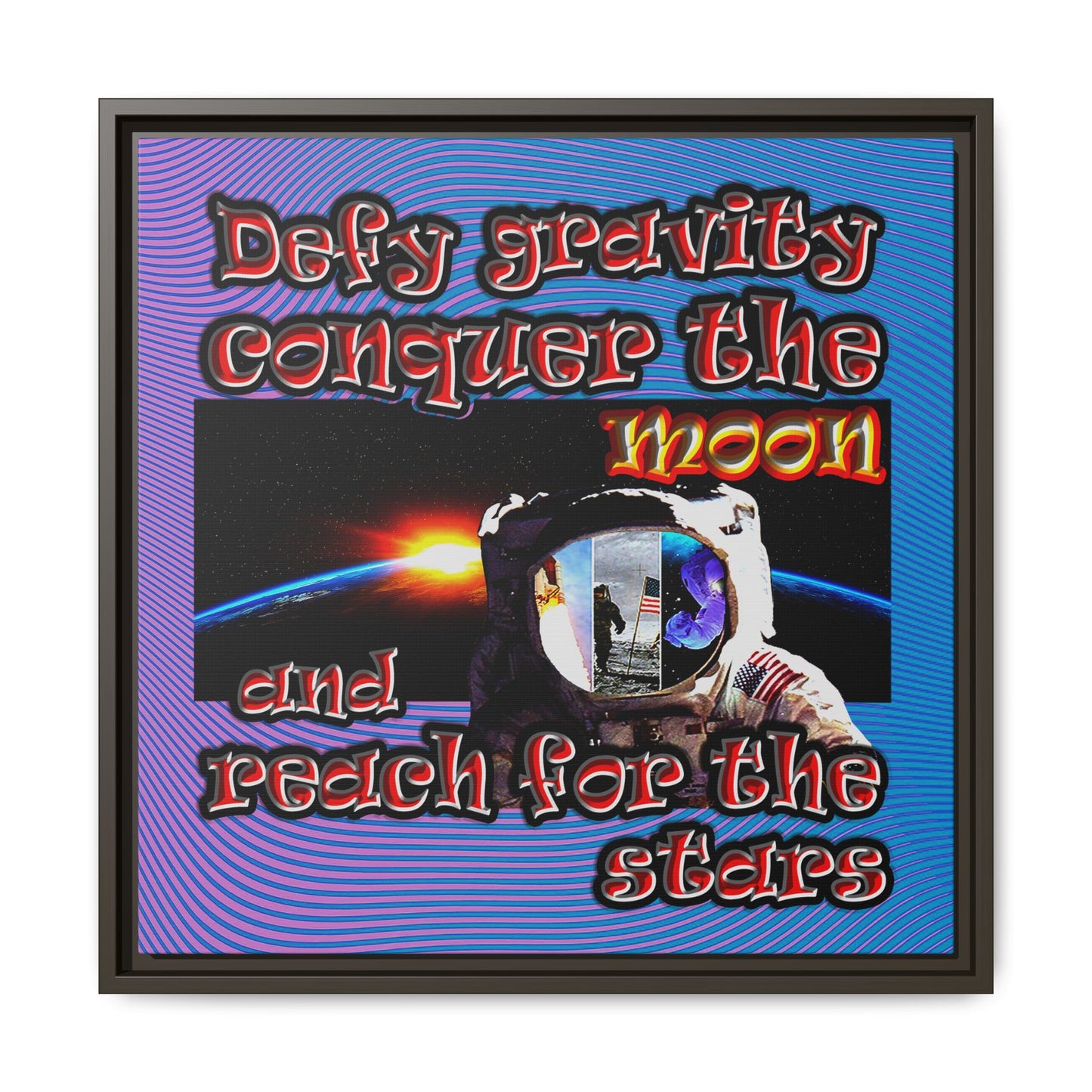 defy conquer reach - framed canvas art (light blue-purple wave)