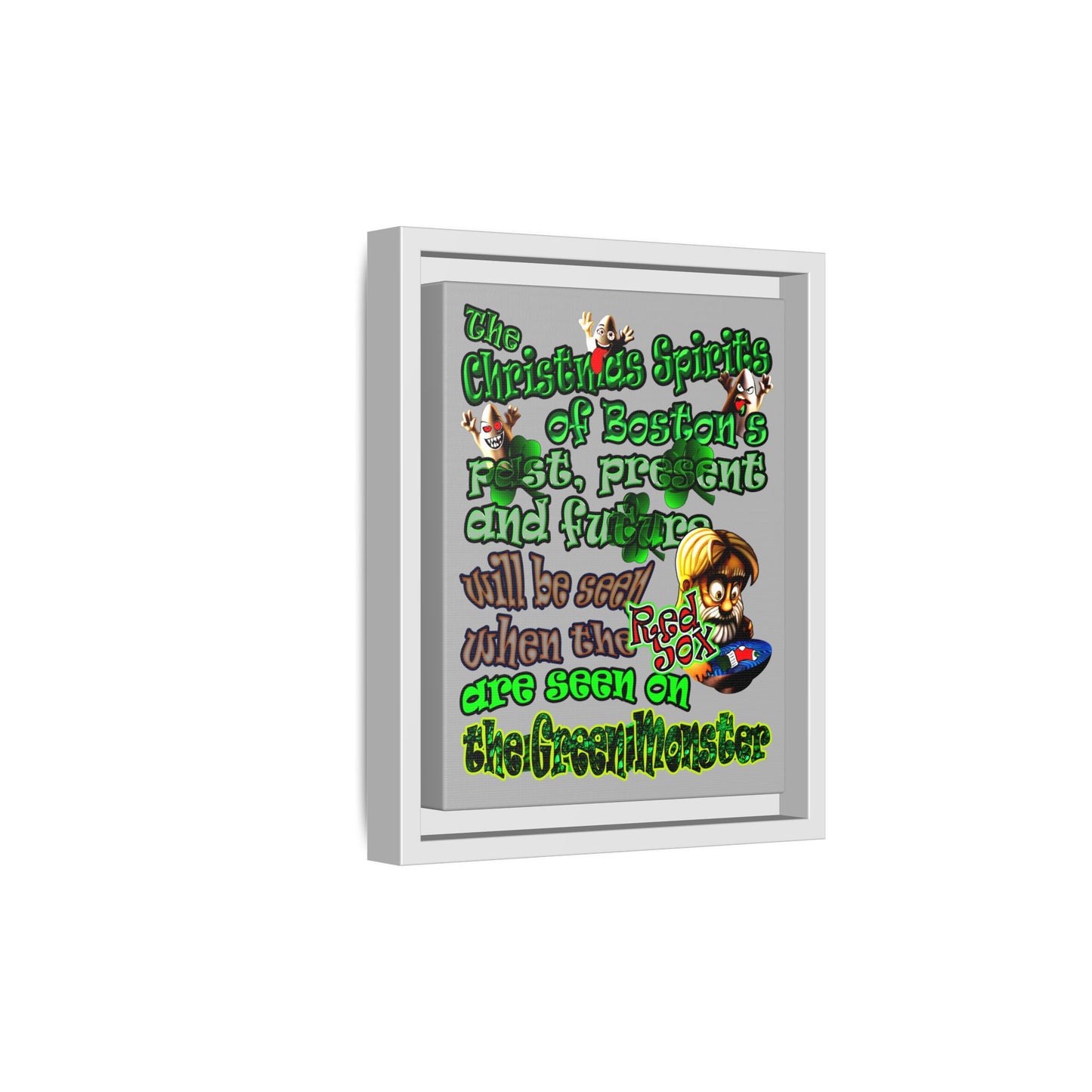 christmas spirits of boston - framed canvas art (light grey)