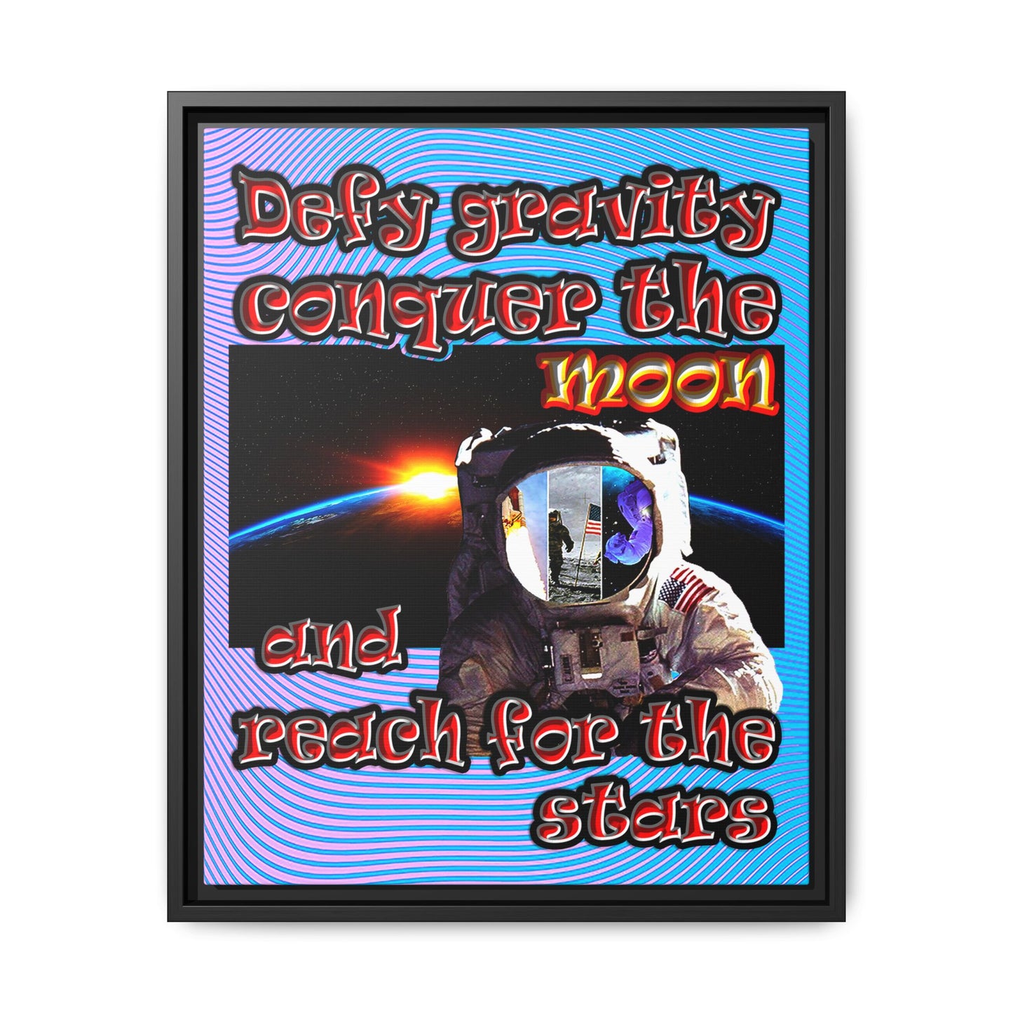 defy conquer reach - framed canvas art (light blue-purple wave)
