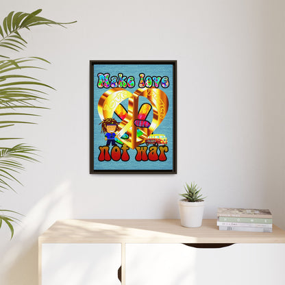love peace - framed canvas art (faded blue)