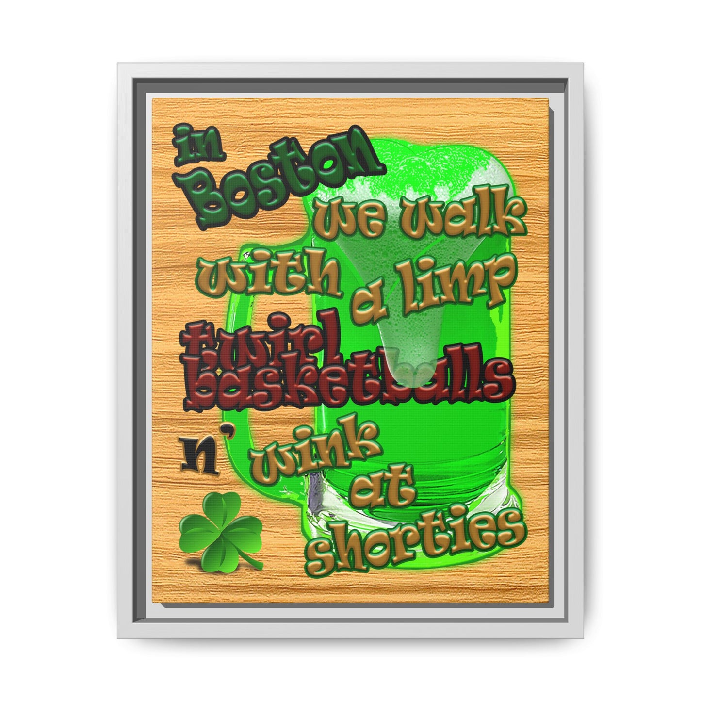 celtics logo - framed canvas art (butterscotch wood finish)