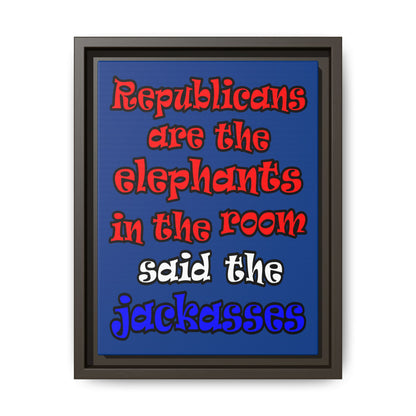 donkeys and elephants - framed canvas art (dark blue)