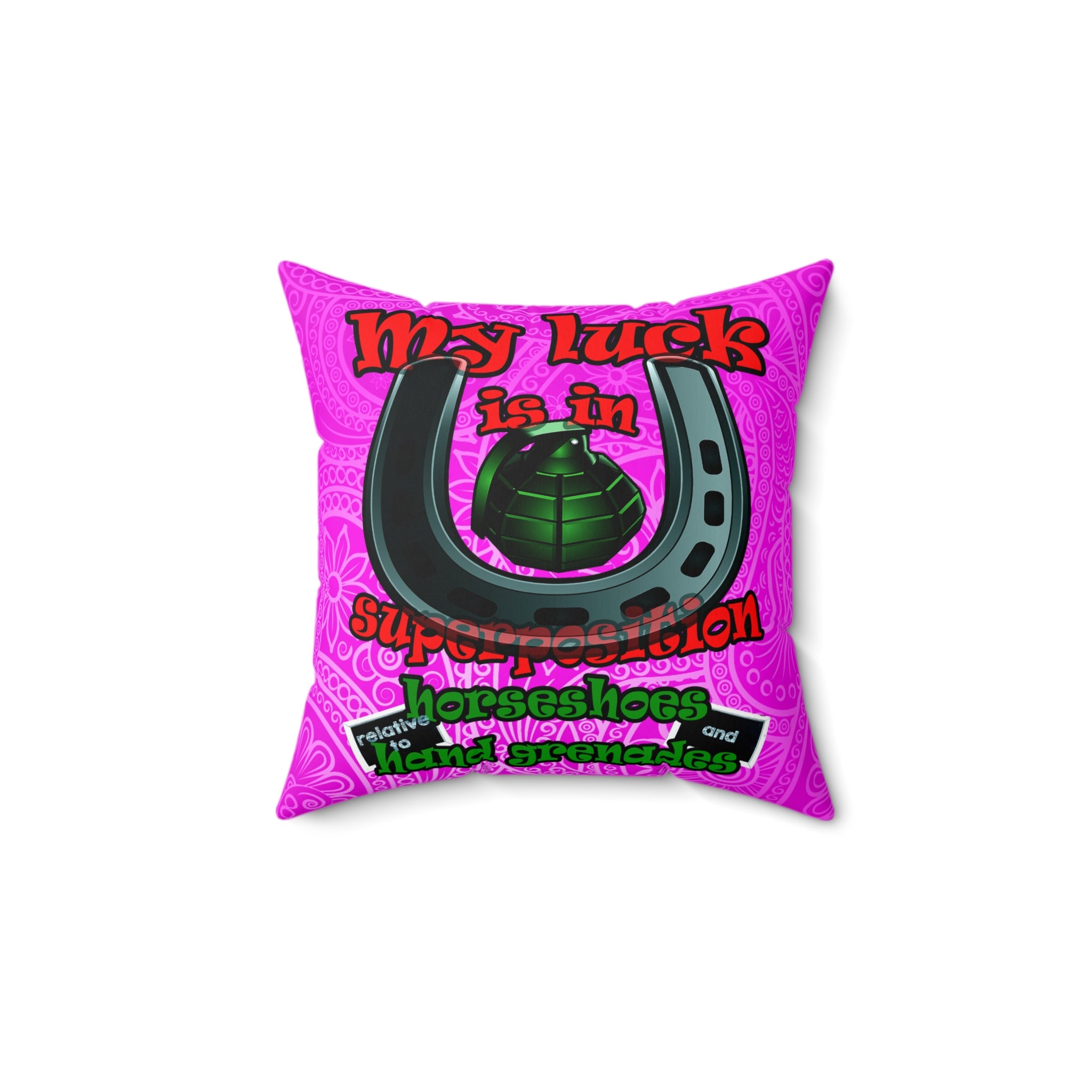 my luck - Spun Polyester Square Pillow - (pink swirl)