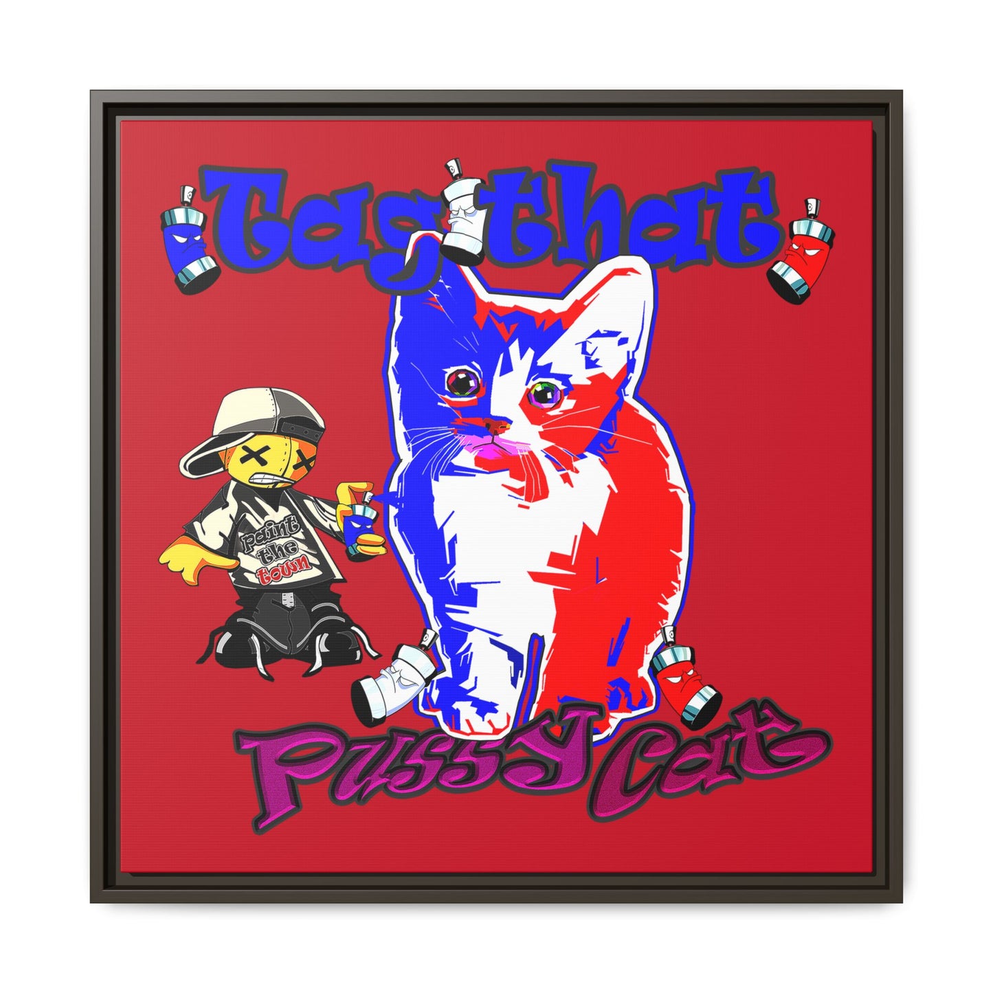 tag that - framed canvas art (dark red)