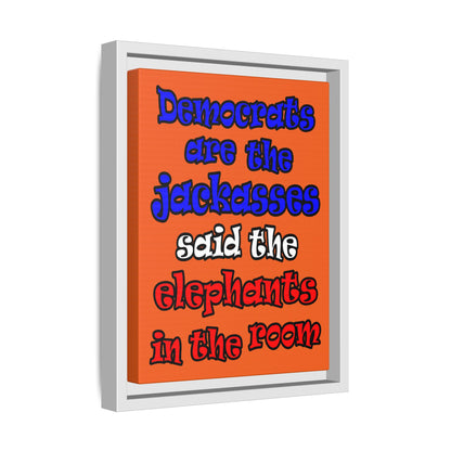 donkeys and elephants - framed canvas art (orange)