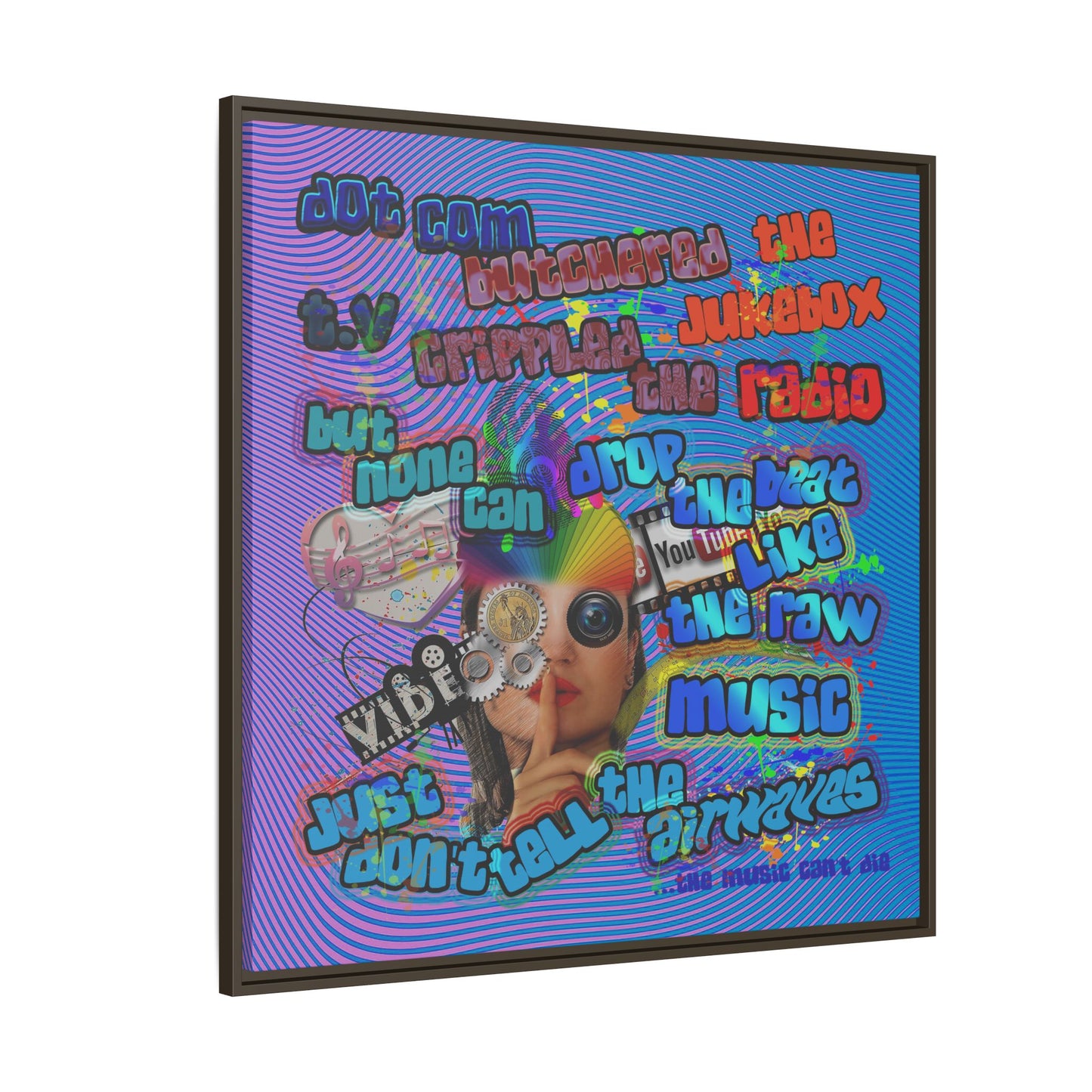 drop the beat - framed canvas art (light blue-purple wave)