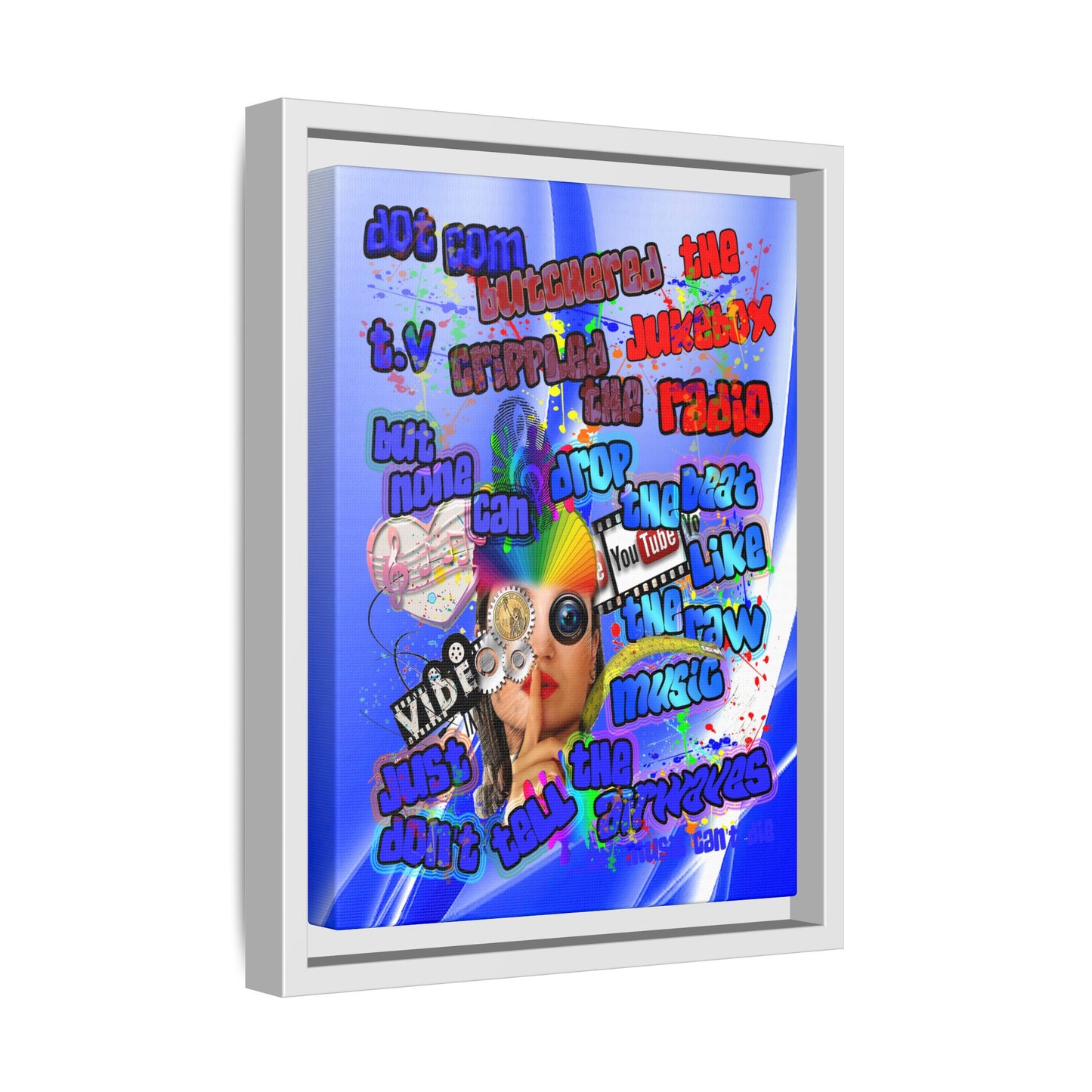 drop the beat - framed canvas art (blue-white wave)