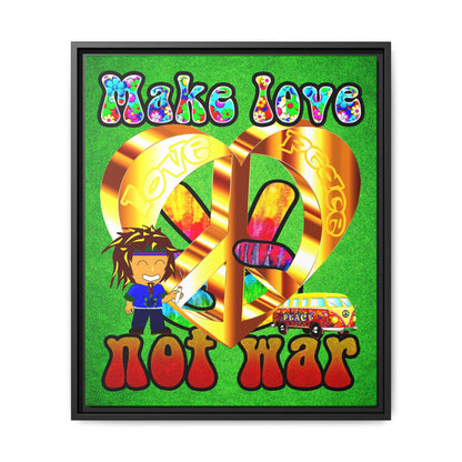 love peace - framed canvas art (green turf)