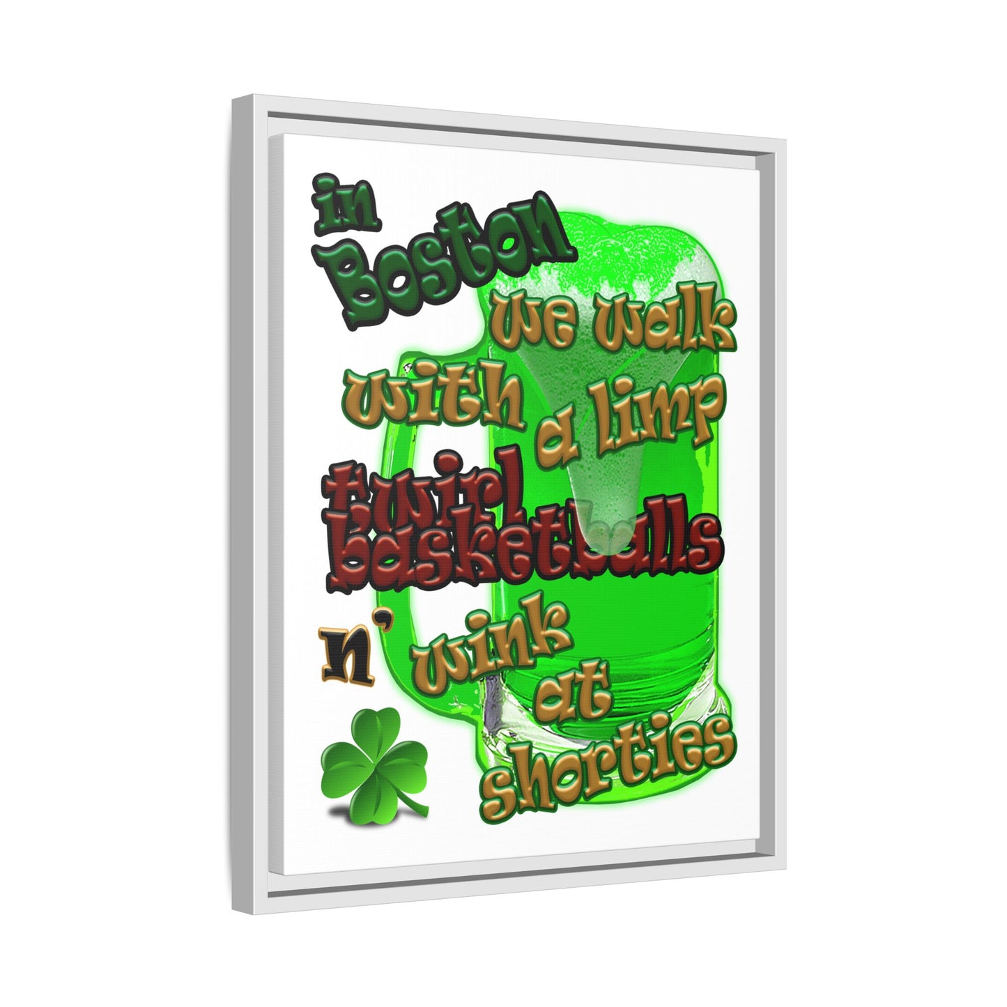 celtics logo - framed canvas art (white)