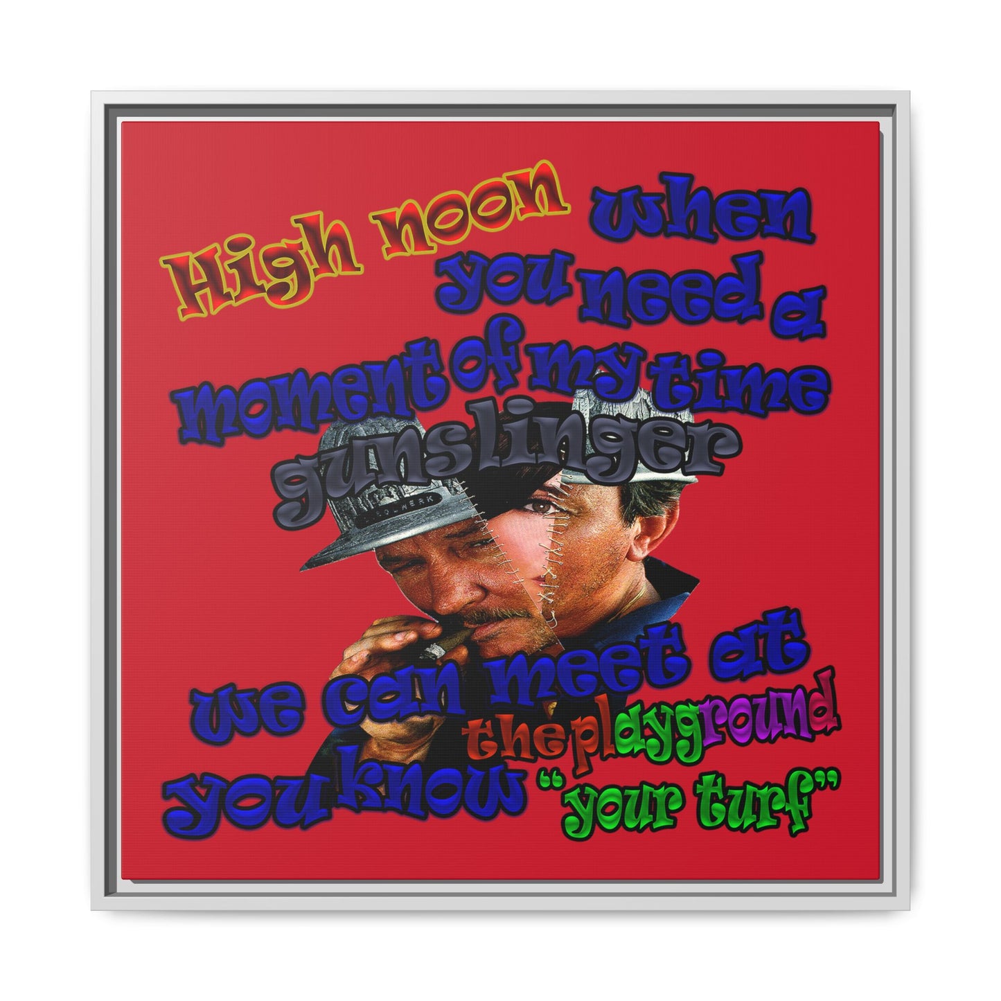 high noon - framed canvas art (dark red)