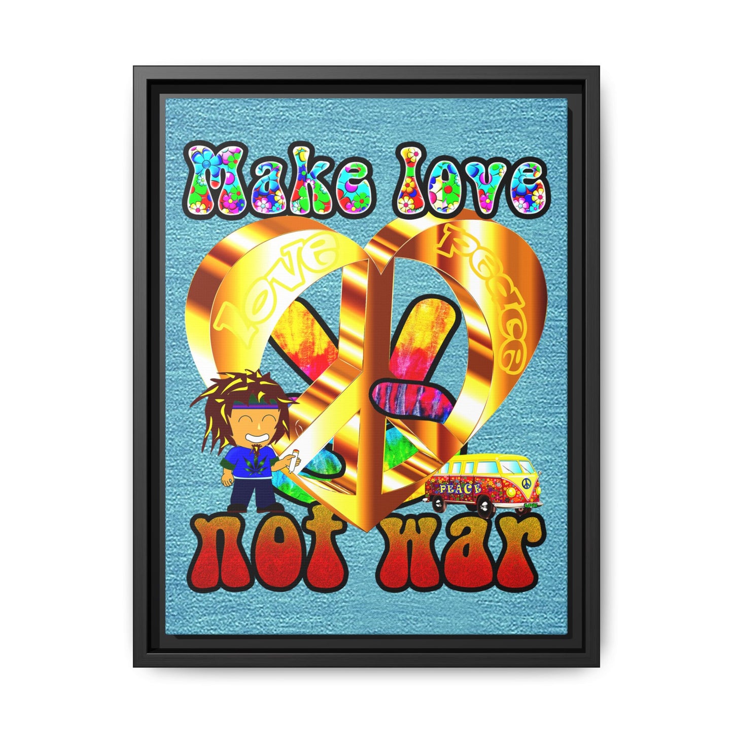 love peace - framed canvas art (faded blue)