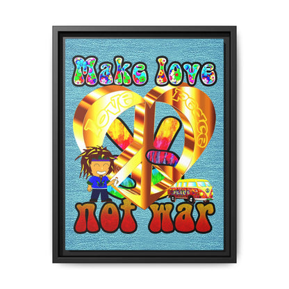 love peace - framed canvas art (faded blue)