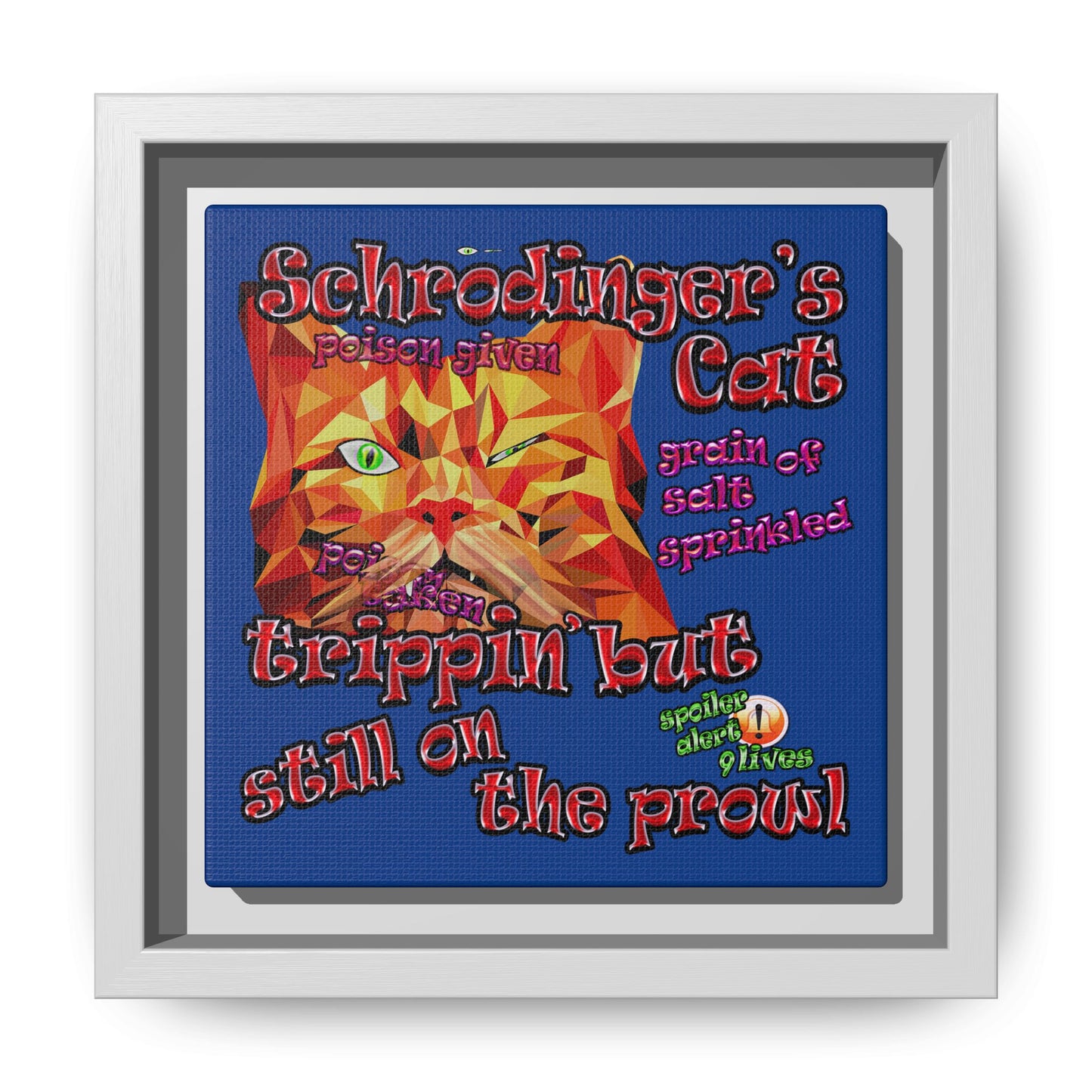 schrodinger's cat - framed canvas art (dark blue)