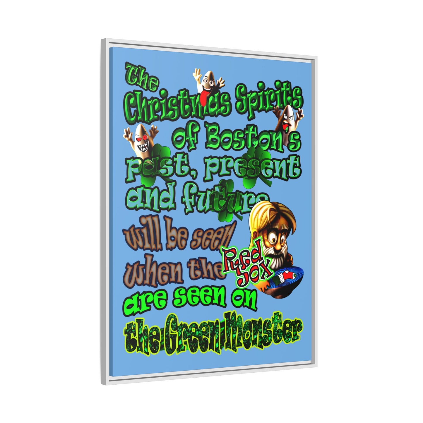 christmas spirits of boston - framed canvas art (light blue)