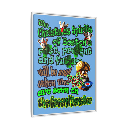 christmas spirits of boston - framed canvas art (light blue)