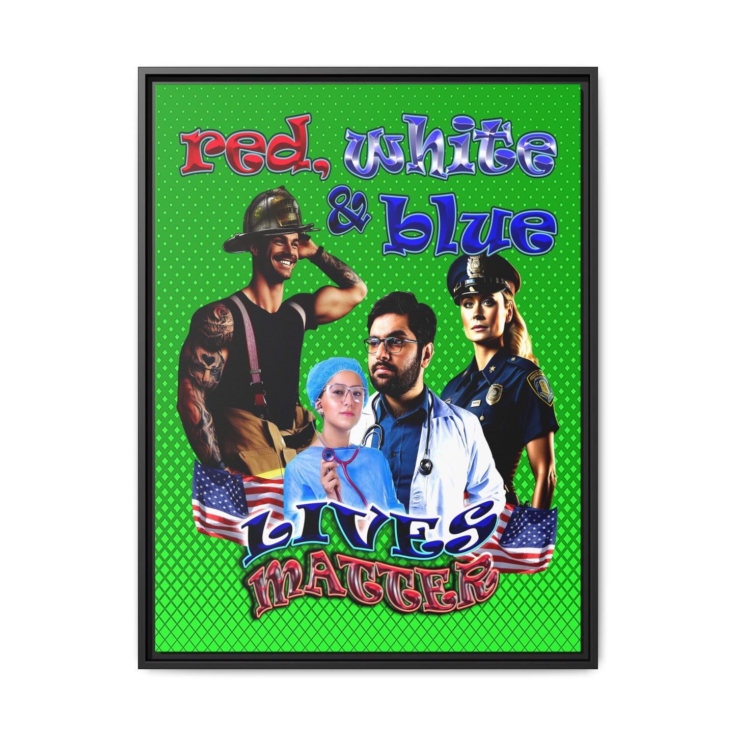 rw&b lives matter - framed canvas art (logo green)