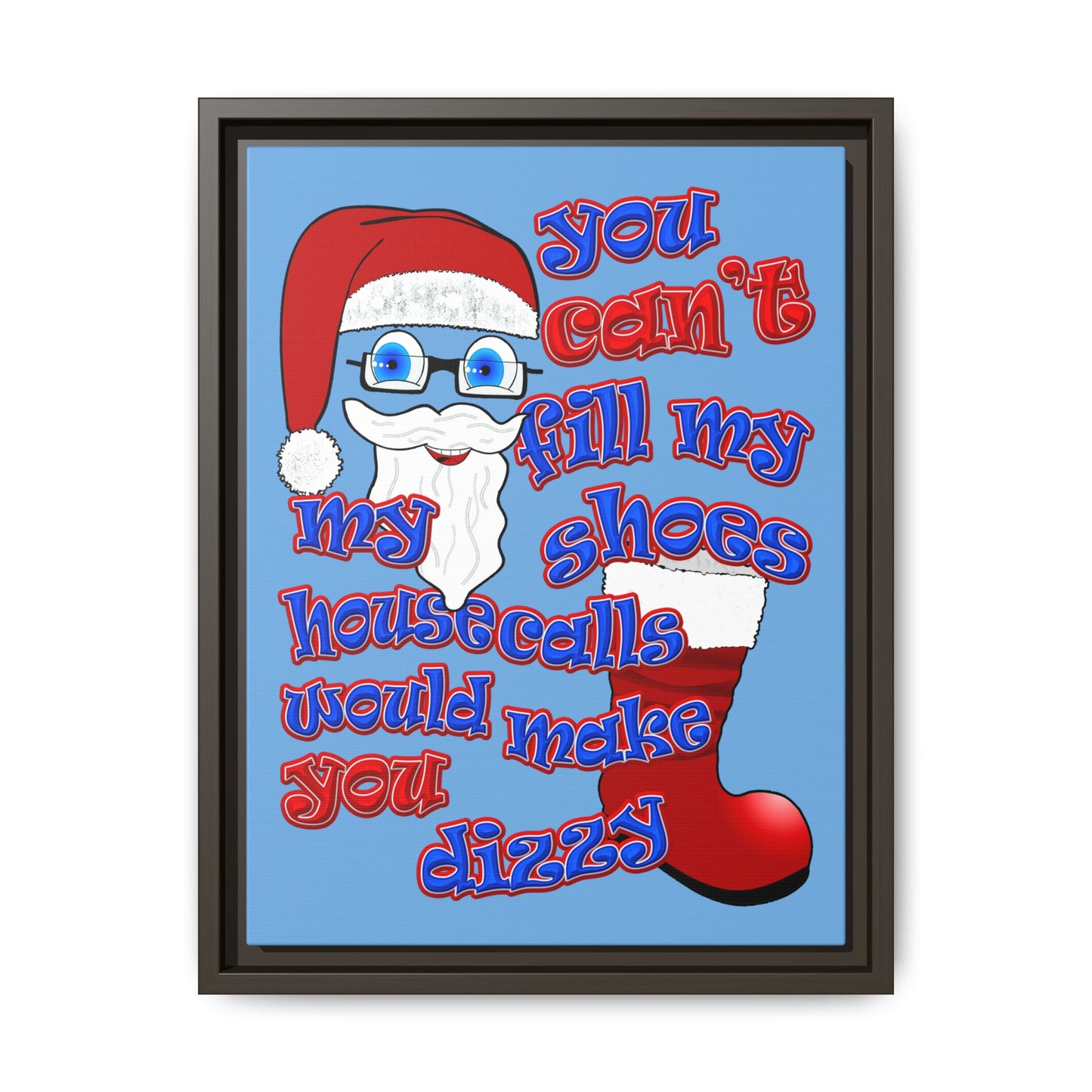 santa's shoes - framed canvas art (light blue)