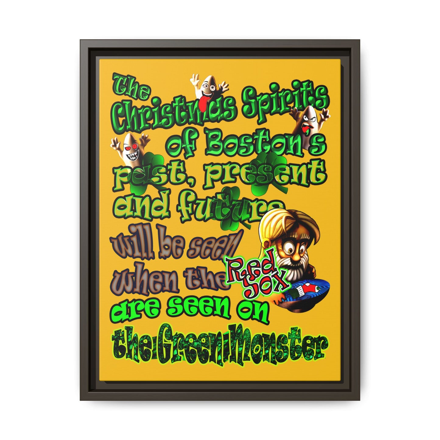 christmas spirits of boston - framed canvas art (yellow)