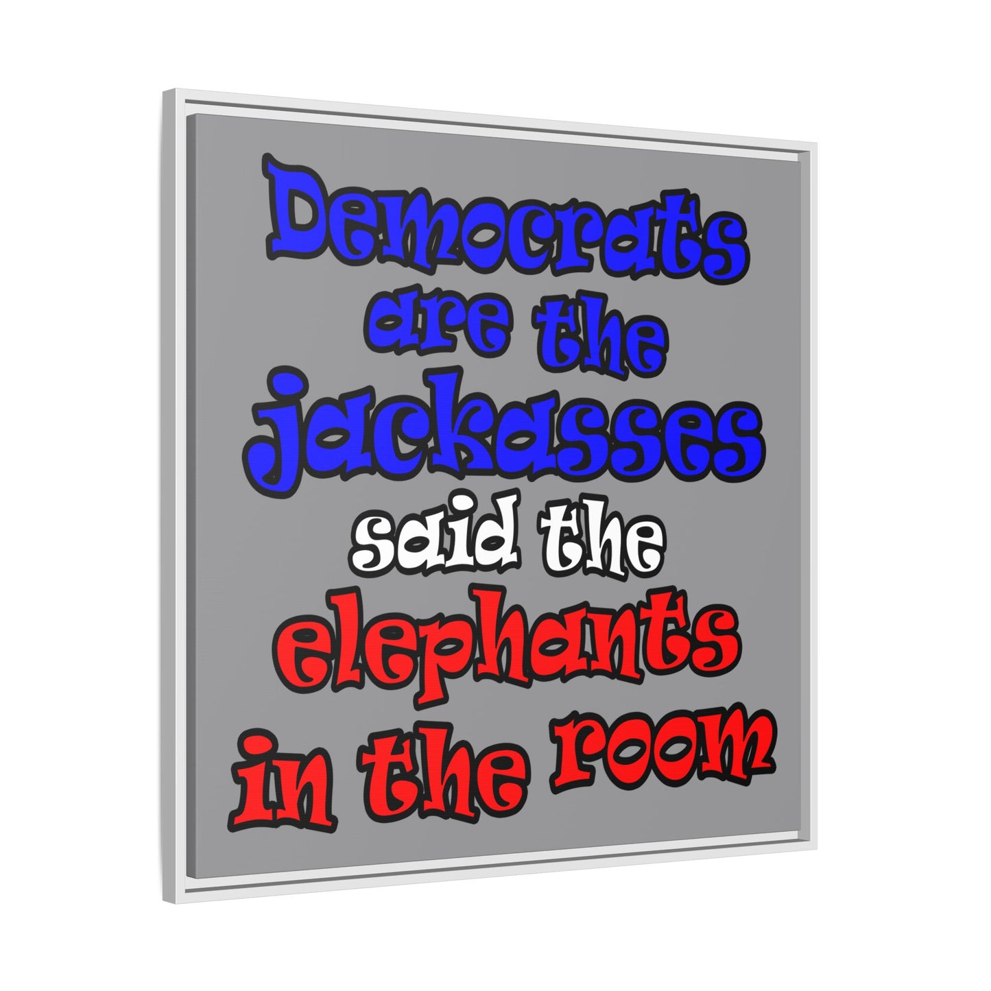 donkeys and elephants - framed canvas art (grey)