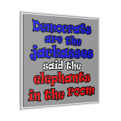 donkeys and elephants - framed canvas art (grey)