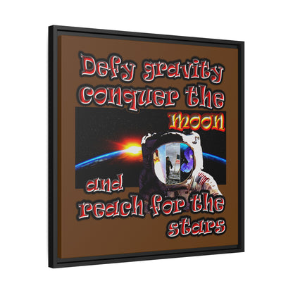 defy conquer reach - framed canvas art (brown)