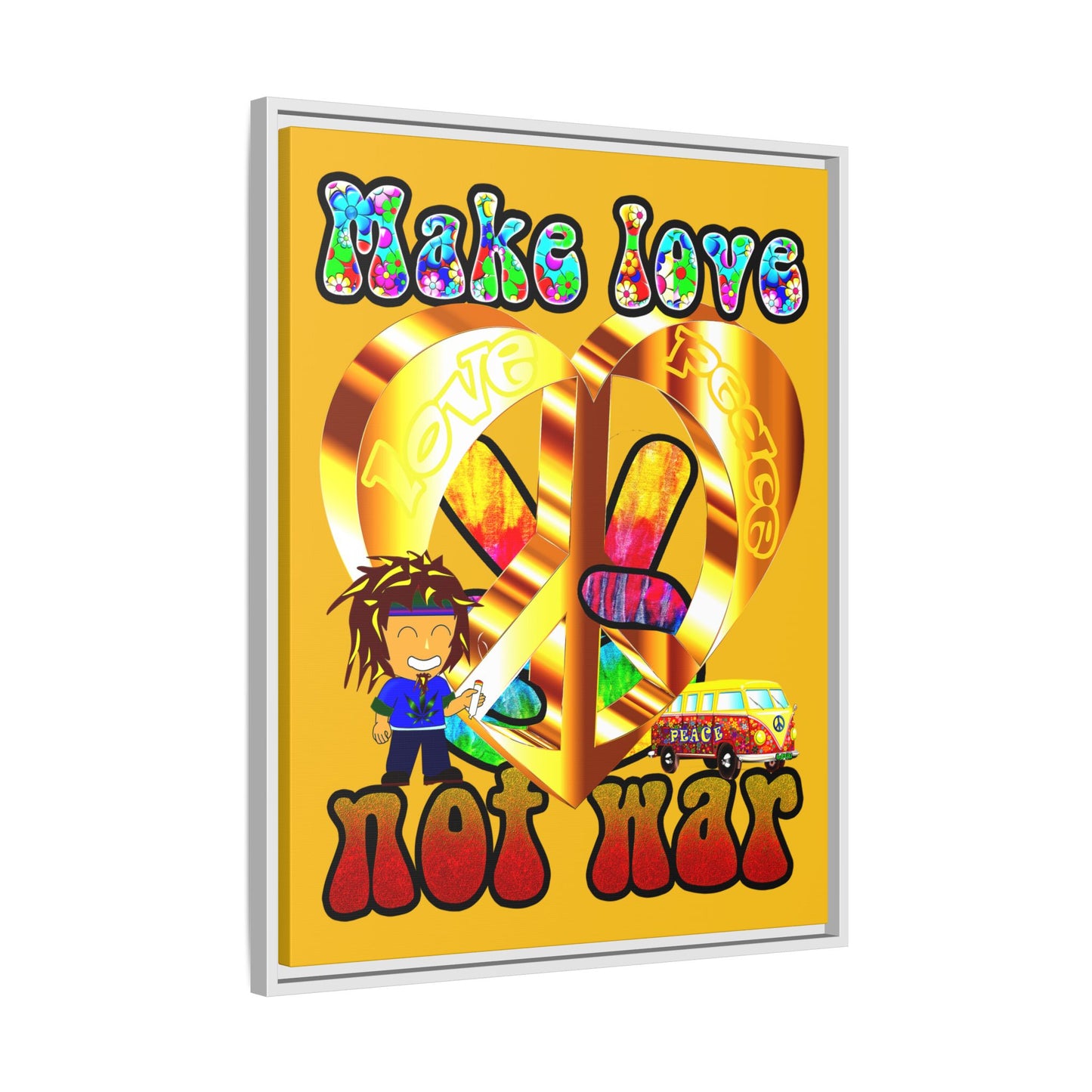 love peace - framed canvas art (yellow)