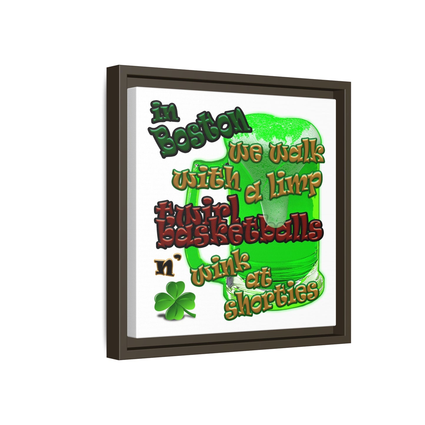 celtics logo - framed canvas art (white)