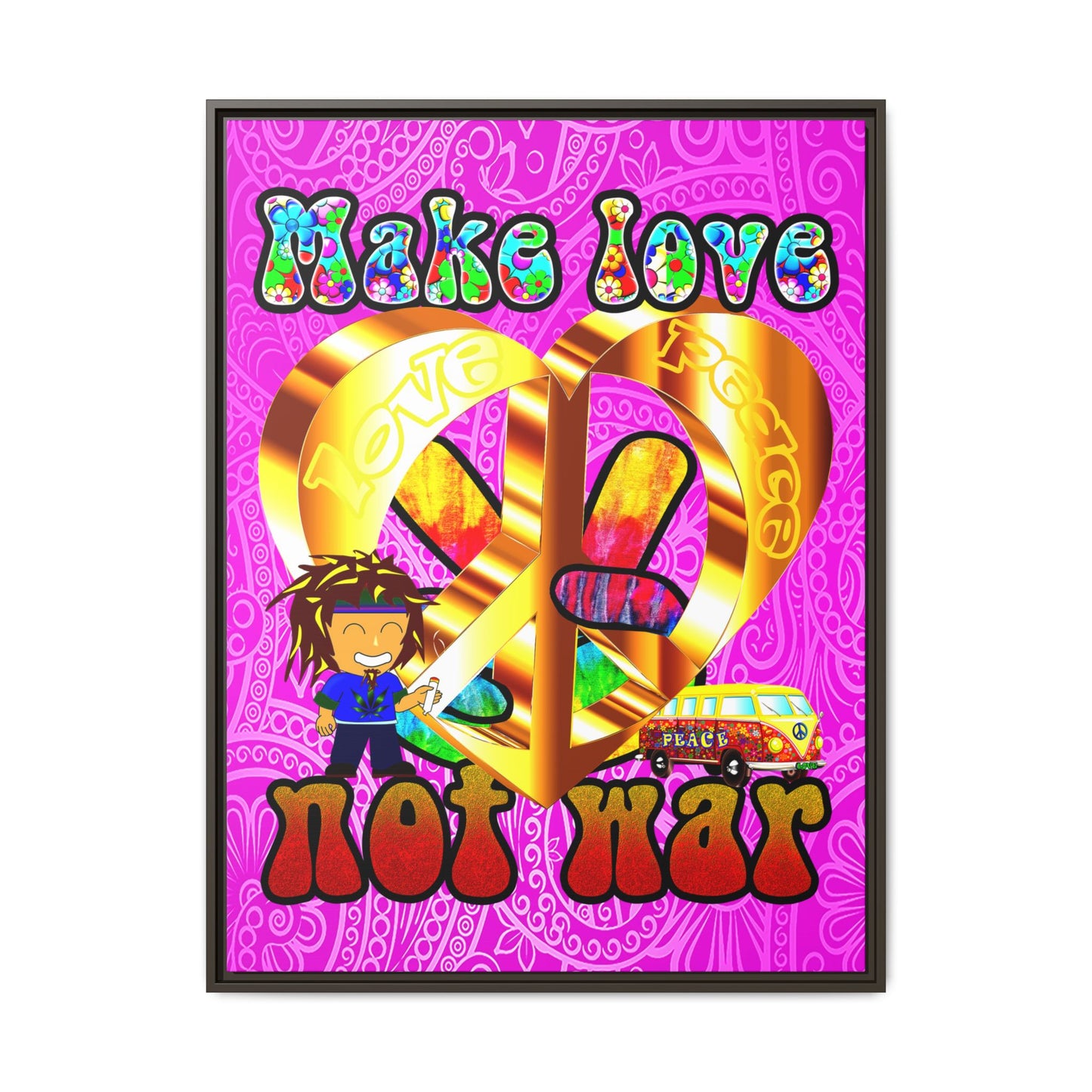 love peace - framed canvas art (pink swirl)