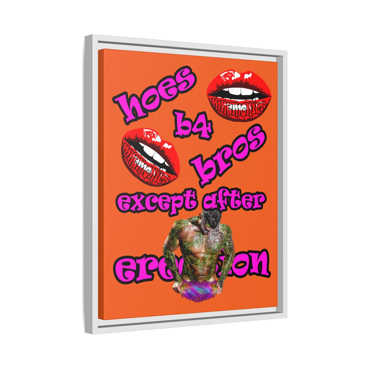 hoes b4 bros - framed canvas art (orange)
