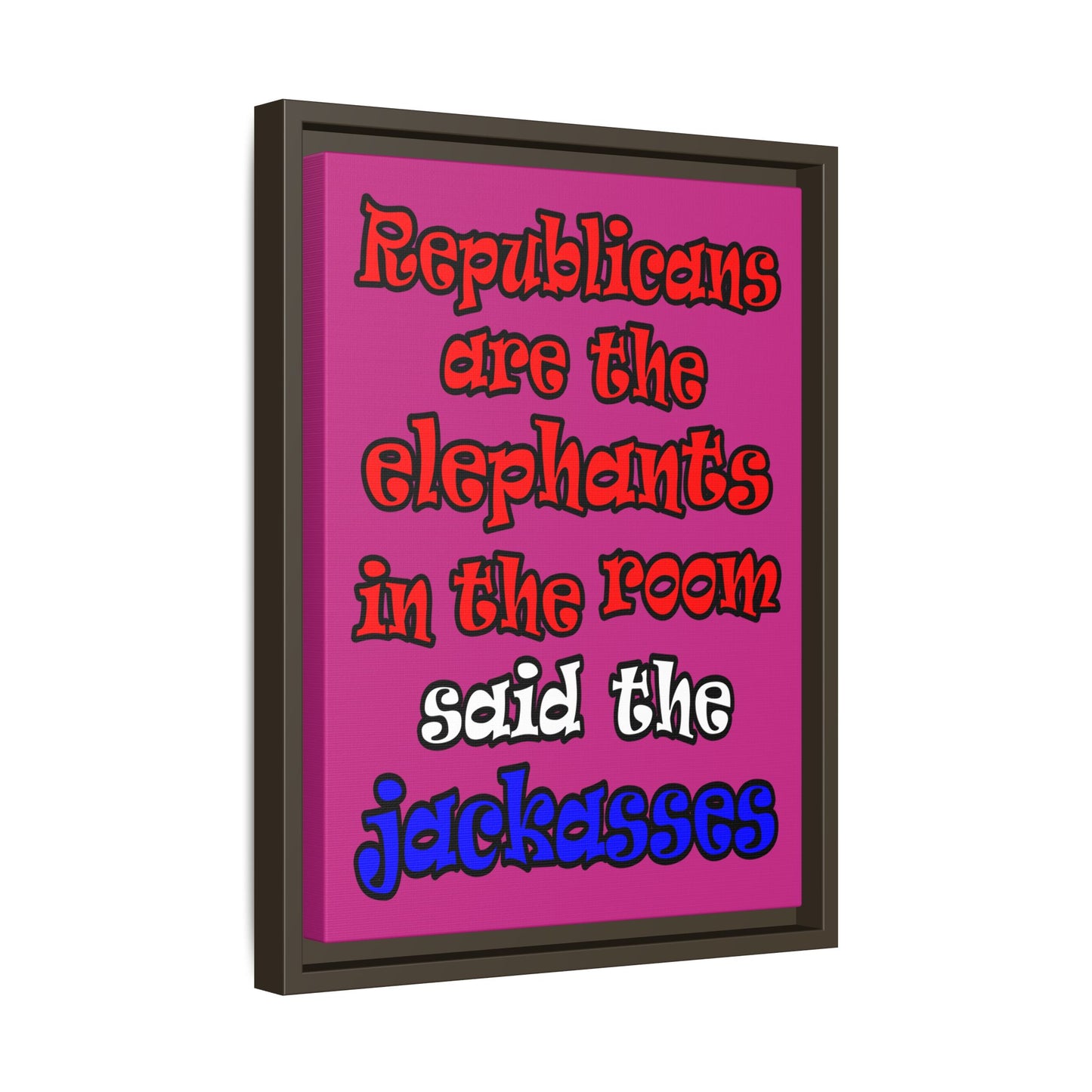 donkeys and elephants - framed canvas art (pink)