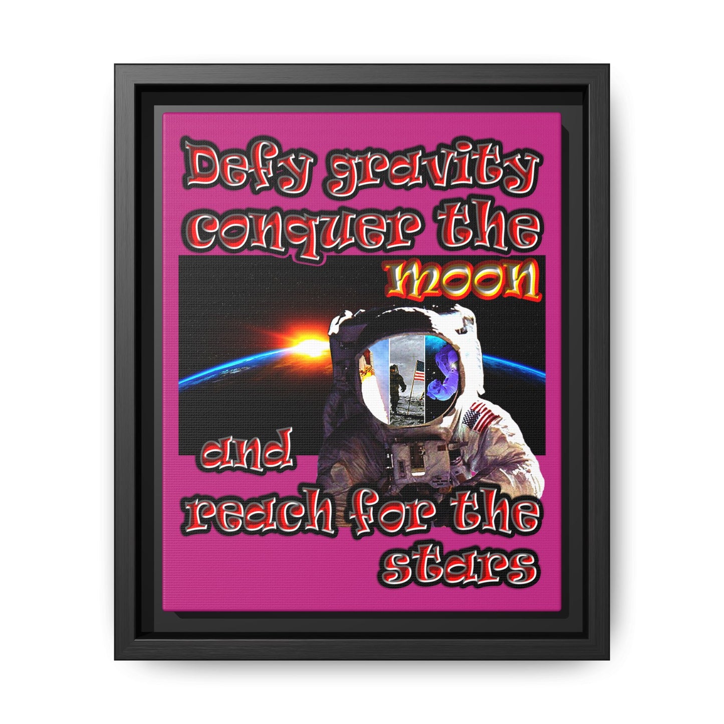 defy conquer reach - framed canvas art (pink)